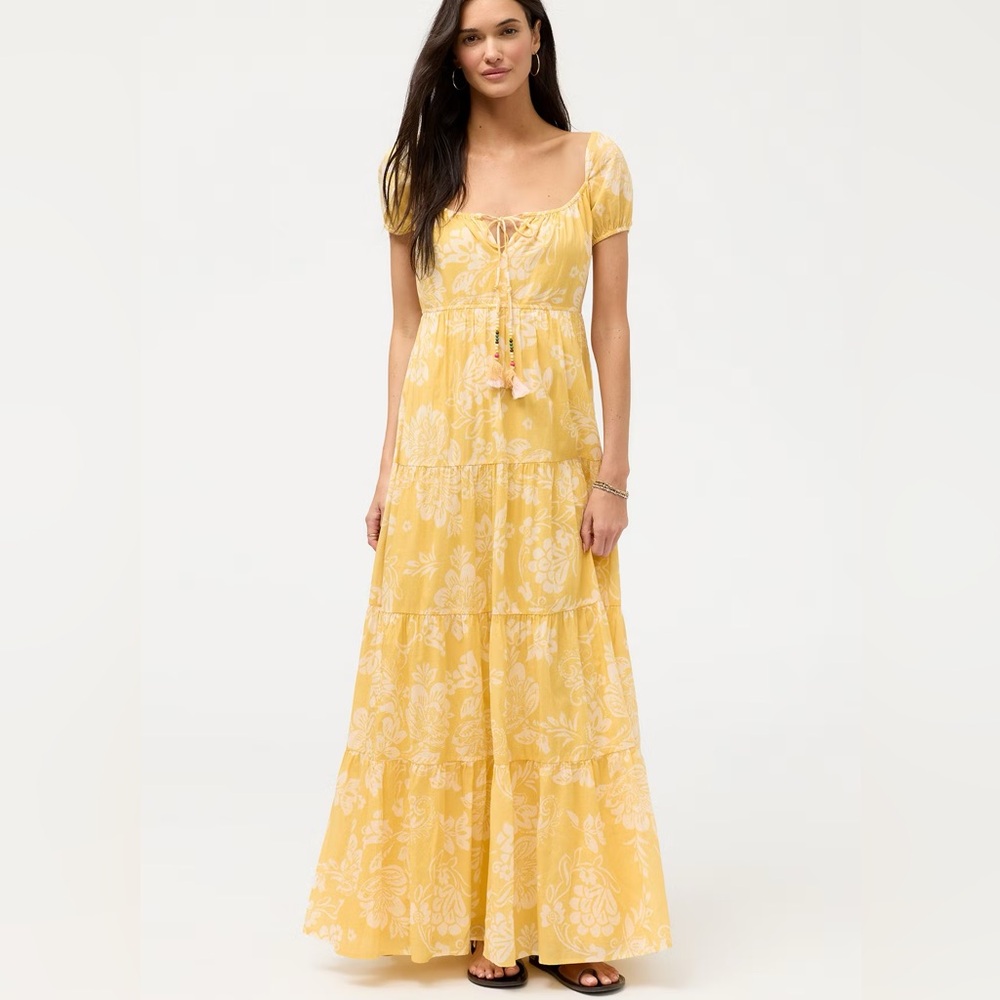 Johnny Was Yellow Floral Tie-Front Maxi Dress. S. NWT.